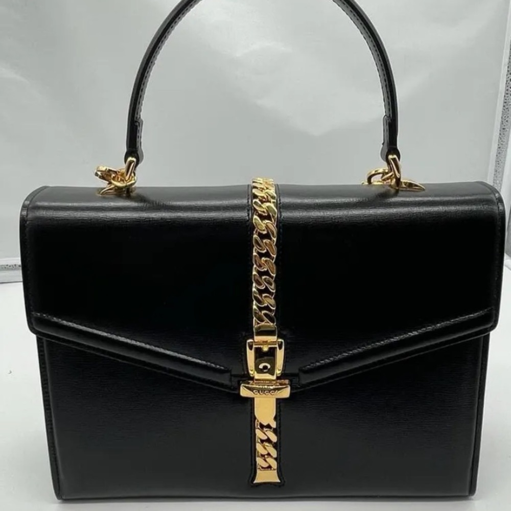 Gucci Sylvie 1969 Shoulder Bag Small Black Leather